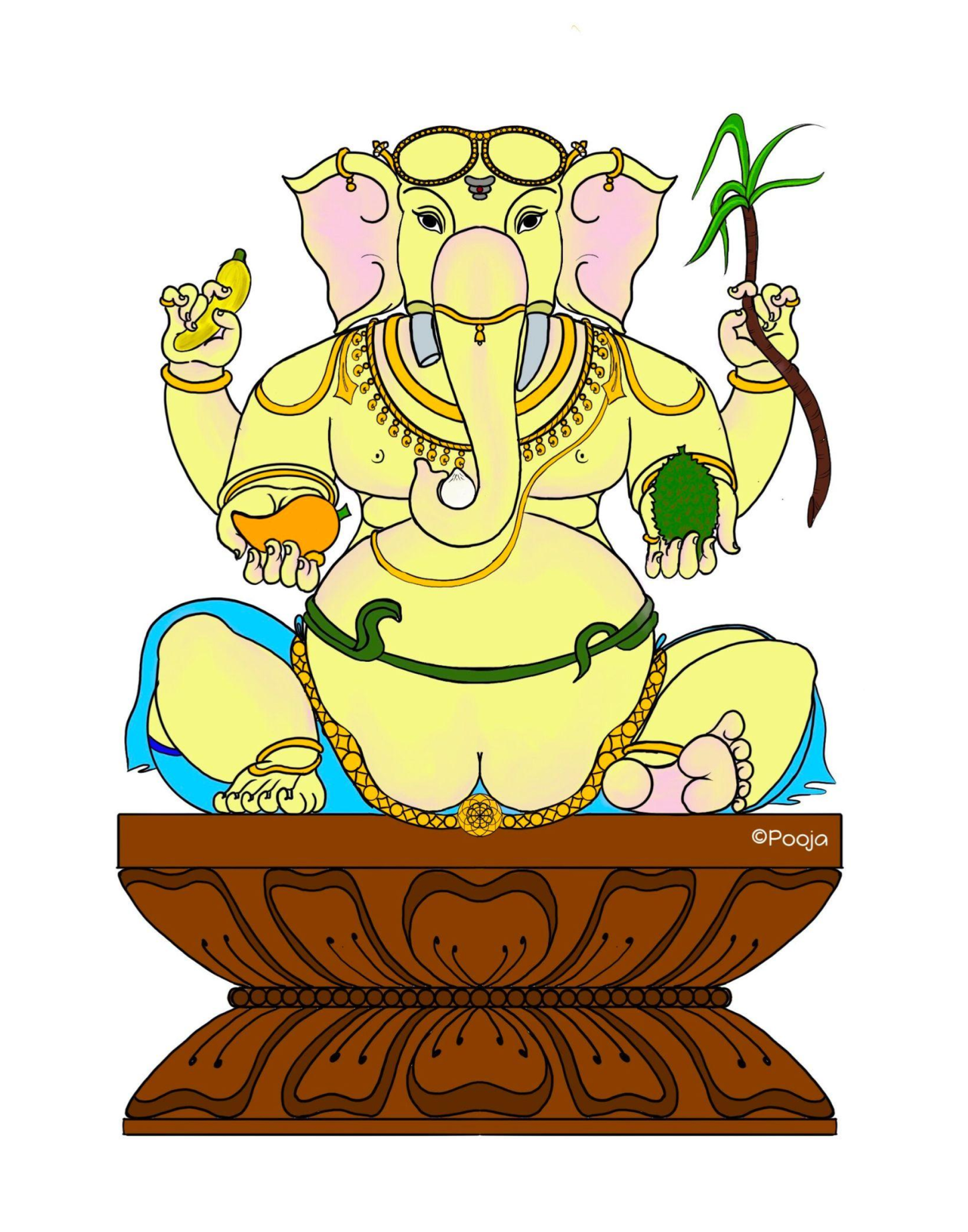 Bala Ganapathi on Lotus Peeta – Framed Young Ganesha Art (8x10 Float Frame)