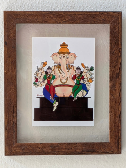 Lakshmi Ganapathi with Consorts – Framed Ganesha Art (8x10 Float Frame)