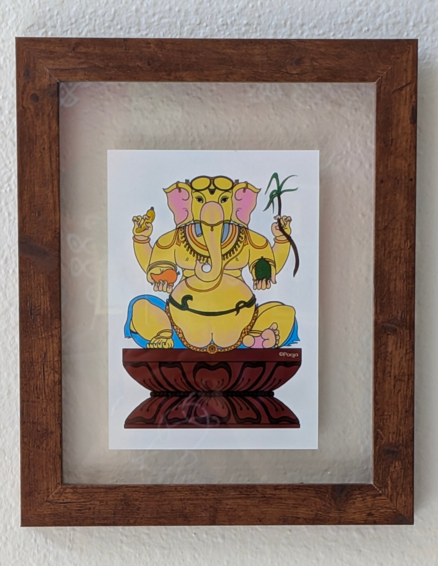 Bala Ganapathi on Lotus Peeta – Framed Young Ganesha Art (8x10 Float Frame)
