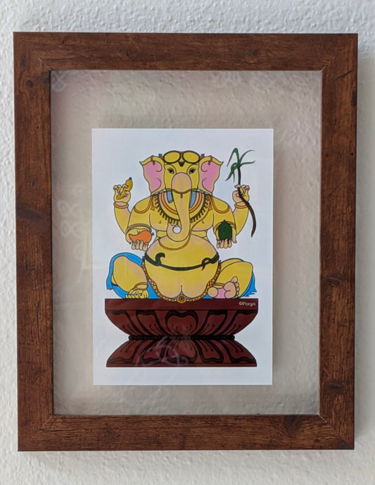 Bala Ganapathi on Lotus Peeta – Framed Young Ganesha Art (8x10 Float Frame)
