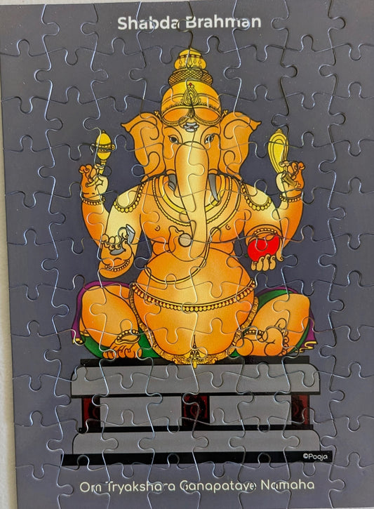 Tryakshara Ganapathi Jigsaw Puzzle | Golden Ganesha Art | 88-Piece Spiritual Decor & Mindfulness Gift