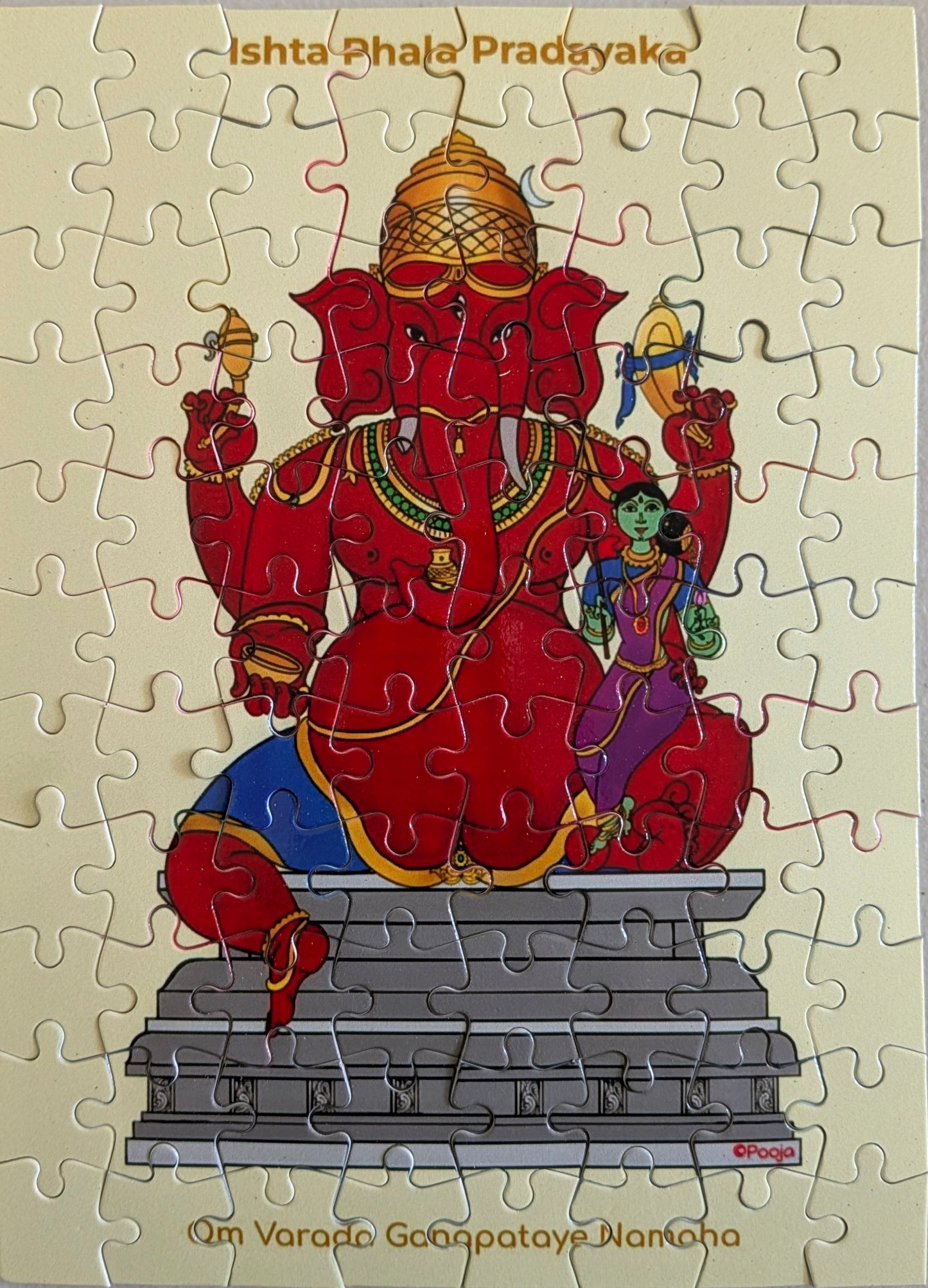 Varada Ganapathi Jigsaw Puzzle | Red Ganesha & Shakti | 88-Piece Blessings & Prosperity Art
