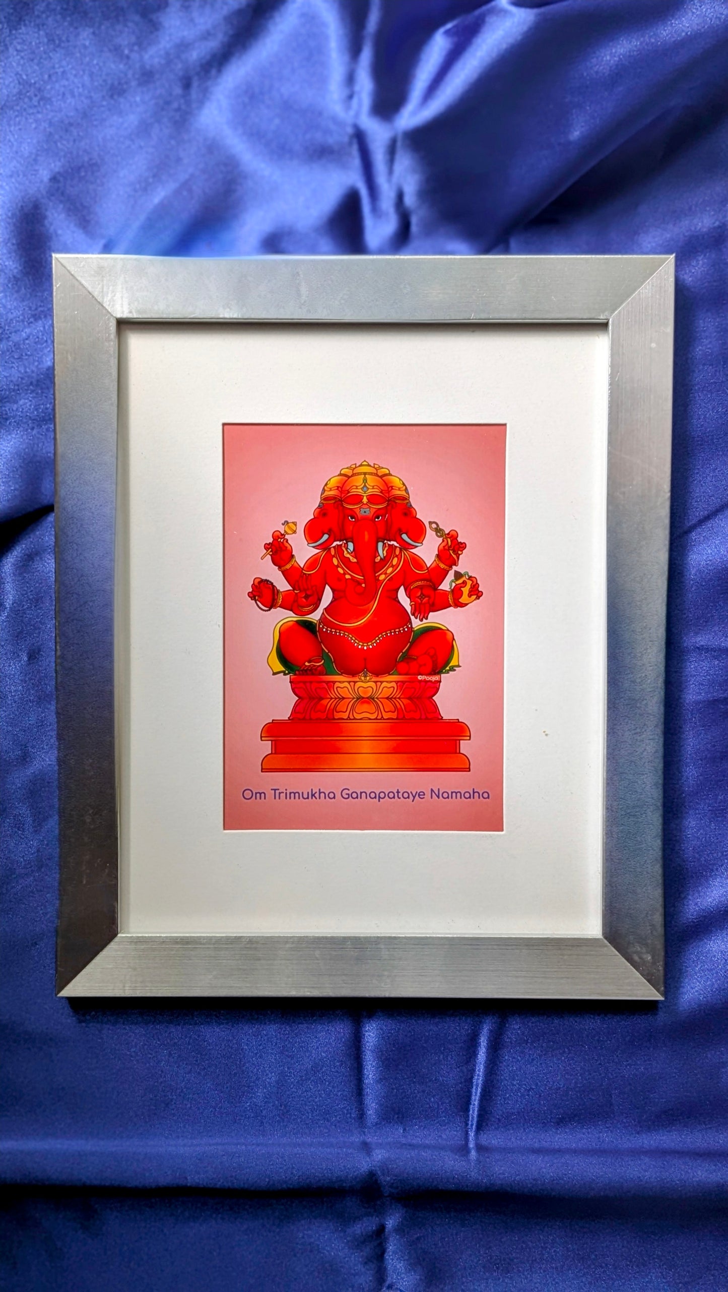 Trimukha Ganapathi Frame | Three-Faced Ganesha Art | Mudgala Purana Inspired Decor