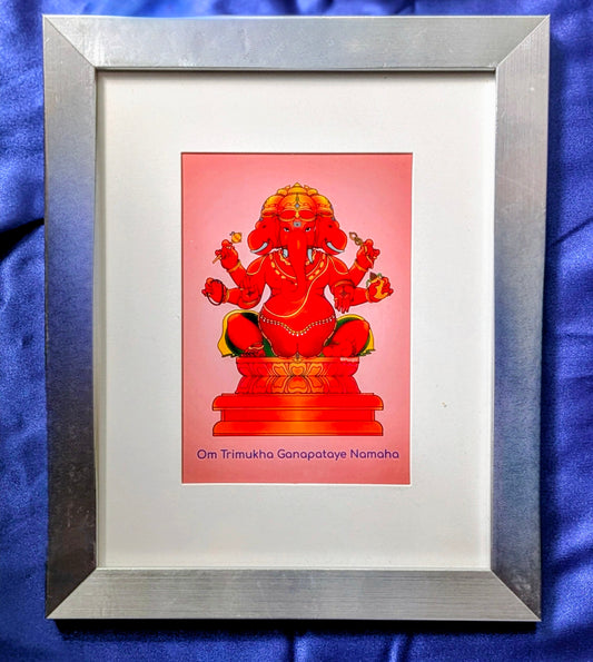 Trimukha Ganapathi Frame | Three-Faced Ganesha Art | Mudgala Purana Inspired Decor