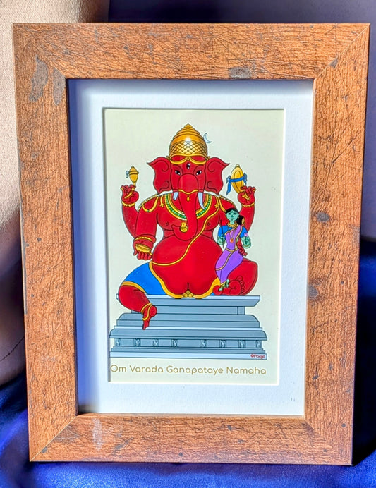 Varadha Ganapathi Framed Art | Digitally Drawn Ganesha with Mantra | Shilpa Shastra Inspired Decor
