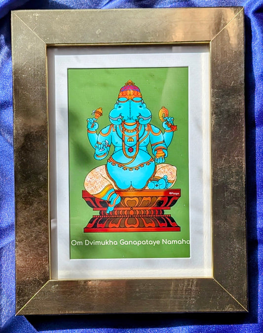 Dvimukha Ganapathi Frame | Two-Faced Ganesha Art | Mudgala Purana Inspired Decor