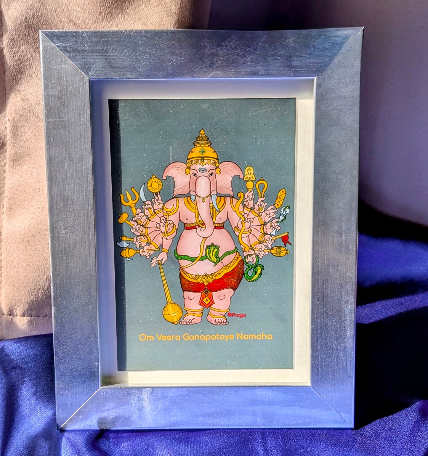 Veera Ganapathi Framed Art | Warrior Ganesha for Courage | Shilpa Shastra Inspired