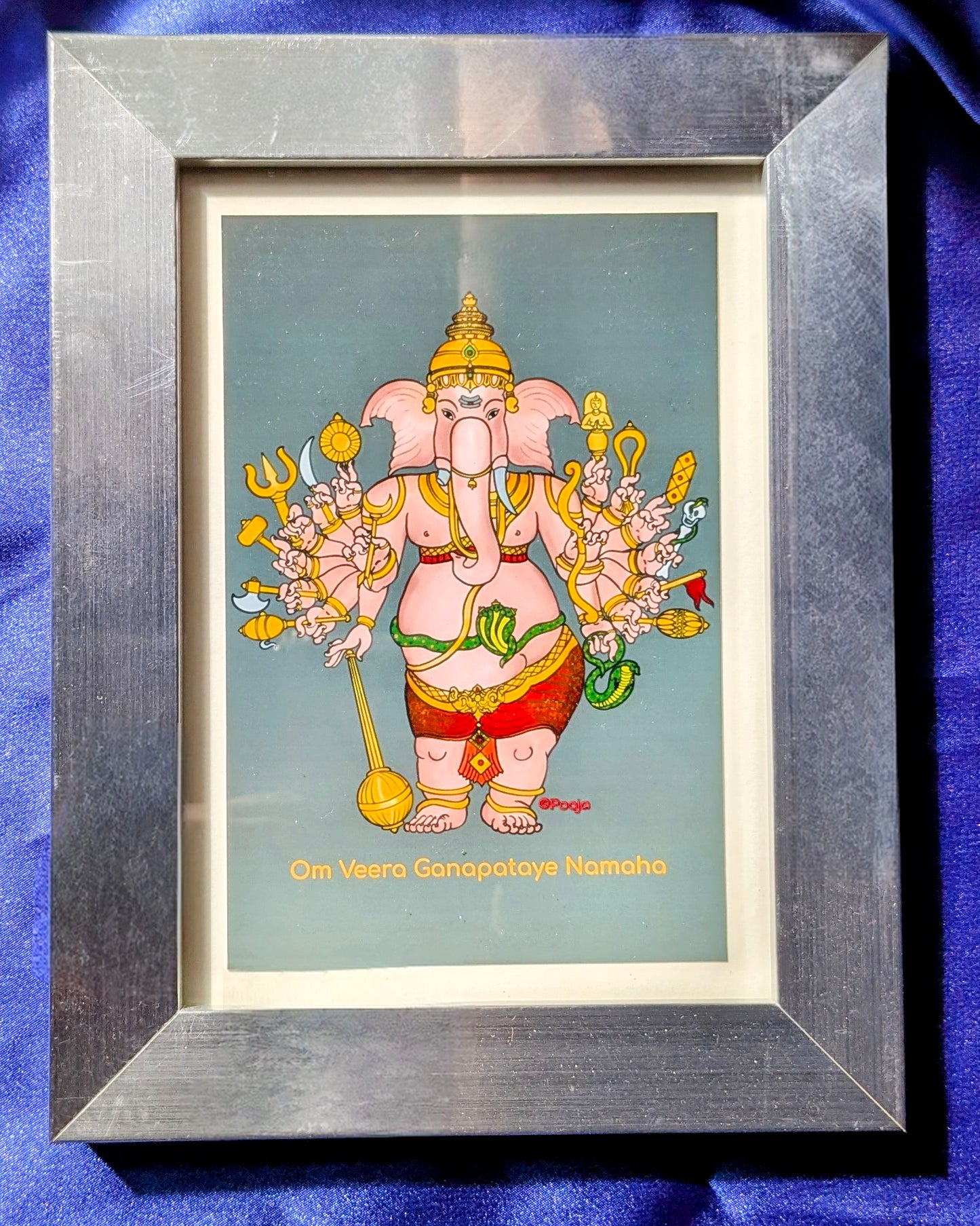 Veera Ganapathi Framed Art | Warrior Ganesha for Courage | Shilpa Shastra Inspired