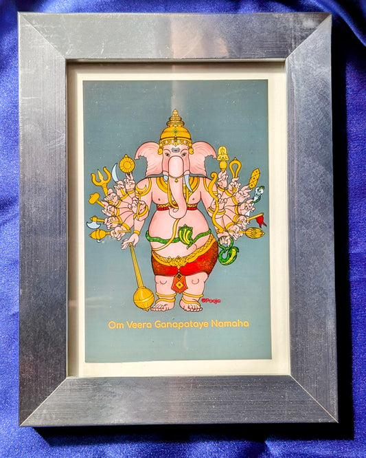 Veera Ganapathi Framed Art | Warrior Ganesha for Courage | Shilpa Shastra Inspired