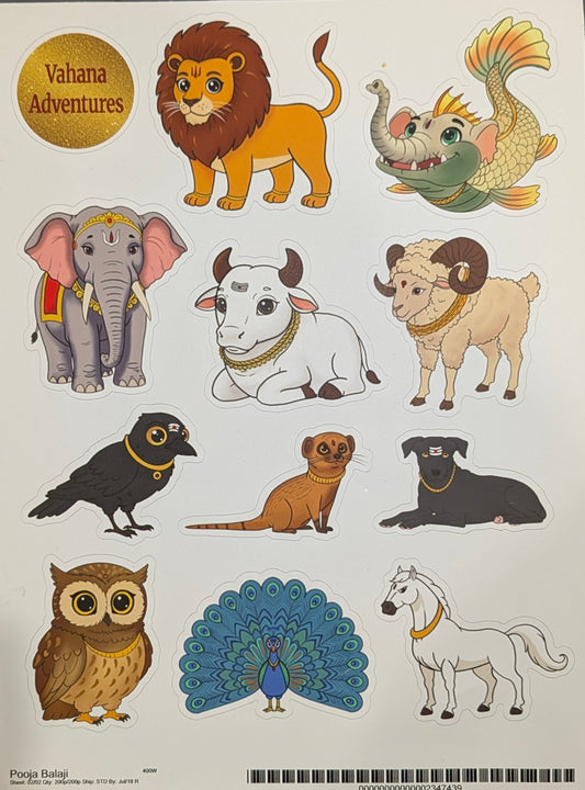 Vahana Adventures Sticker Sheet | Hindu Divine Animal Stickers for Kids