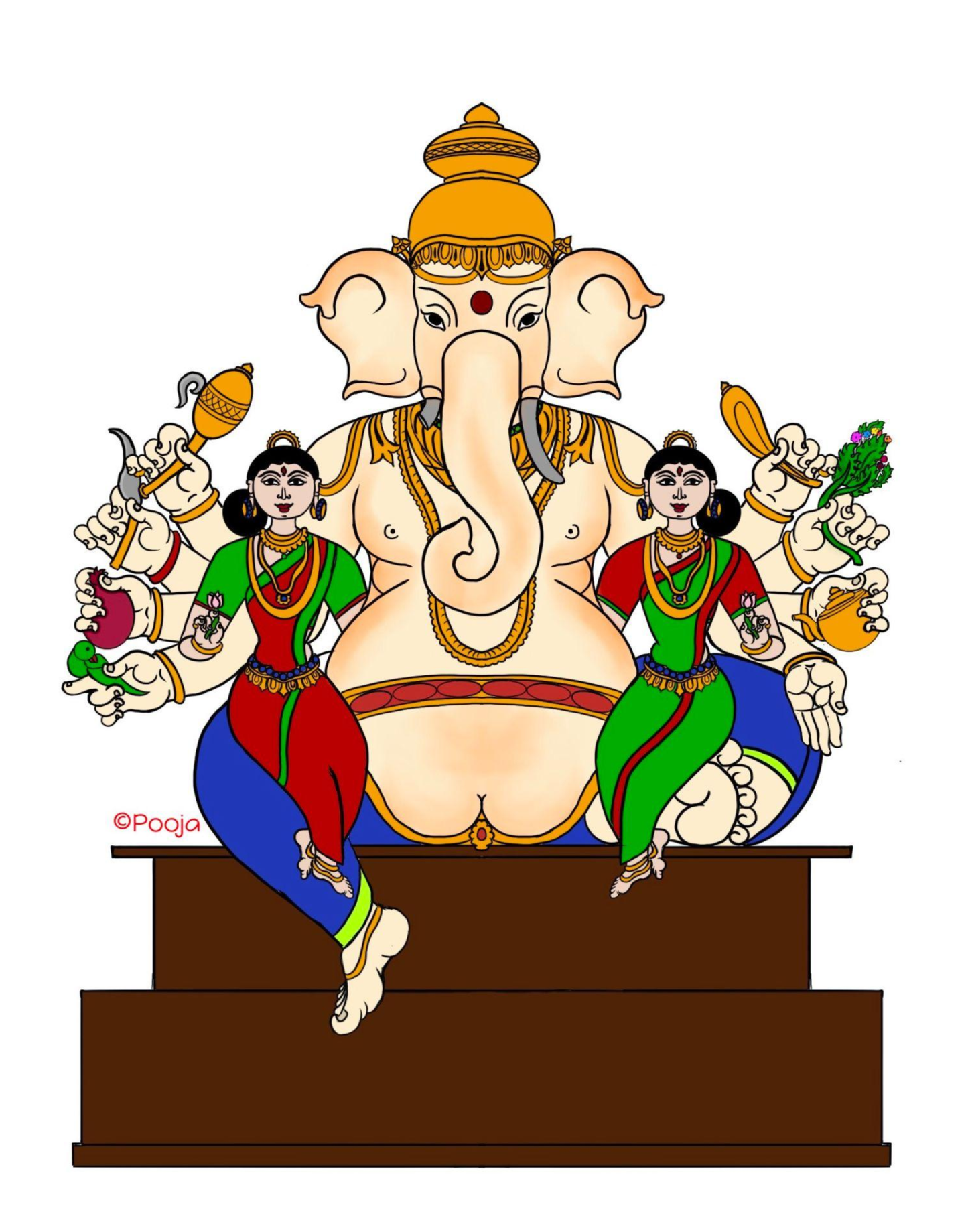 Lakshmi Ganapathi with Consorts – Framed Ganesha Art (8x10 Float Frame)