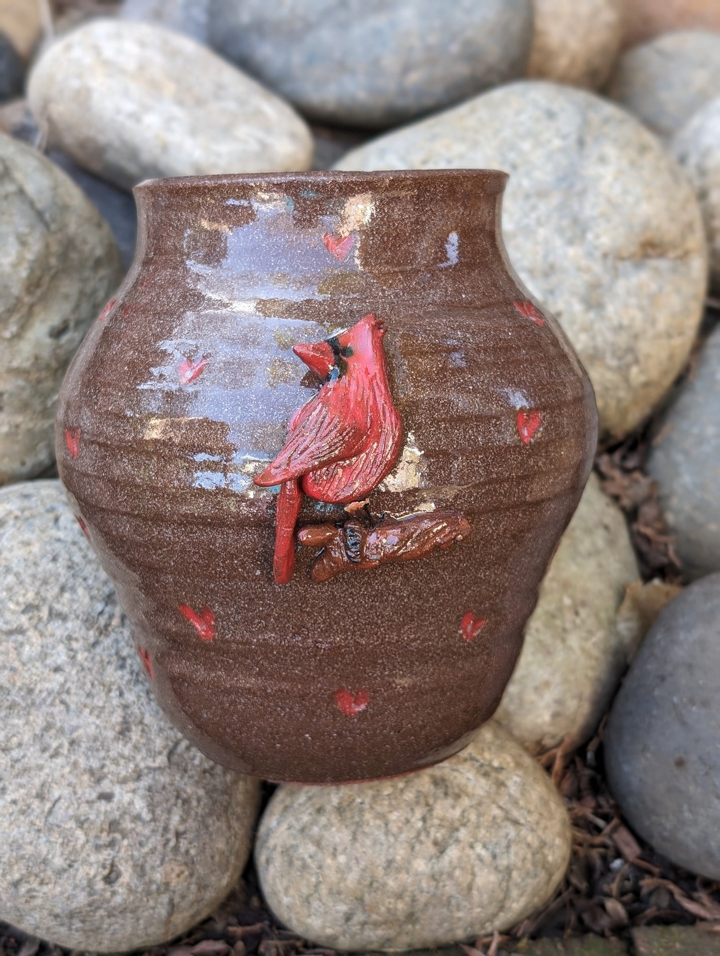 Enchanted Heart: Handcrafted Cardinal Vase Captures Spring's Majesty