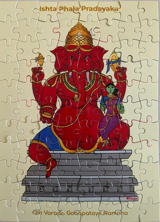 Varada Ganapathi Jigsaw Puzzle | Red Ganesha & Shakti | 88-Piece Blessings & Prosperity Art